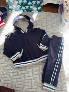 Hatley Navy Sweatshirt & Joggers with Blue and White Stripes